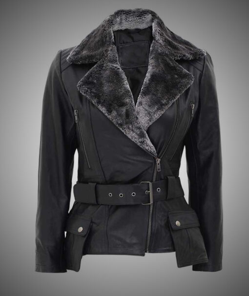 Womens Black Shearling Leather Jacket