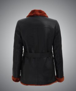 Womens Brown Shearling Collar Leather Coat