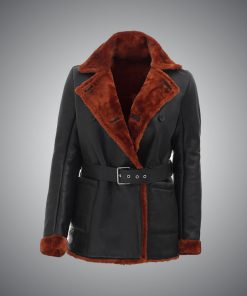 Womens Brown Shearling Leather Coat