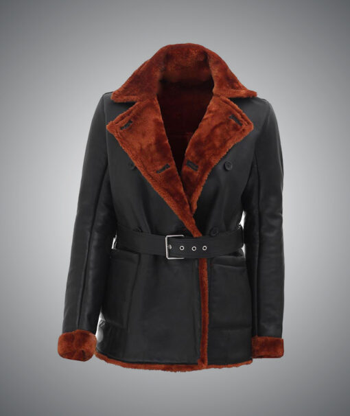 Womens Brown Shearling Leather Coat