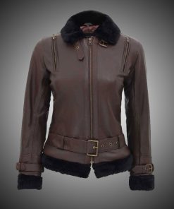 Womens Brown Shearling Leather Jacket