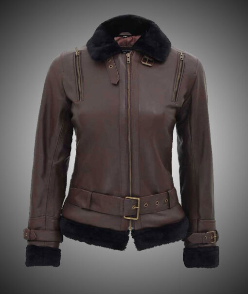 Womens Brown Shearling Leather Jacket