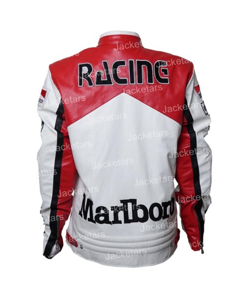Marlboro Red and White Womens Biker Racing Motorcycle Leather Jacket