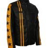 Men Cafe Racer Yellow Star Black Leather Jacket