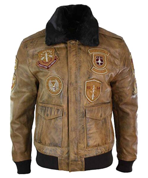 Mens Aviator Bomber Leather Shearling Collar Jacket