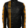 Mens Cafe Racer Yellow Star Leather Jacket