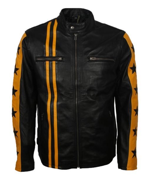 Mens Cafe Racer Yellow Star Leather Jacket