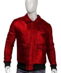 Mens Real Sheepskin Bomber Red Jacket