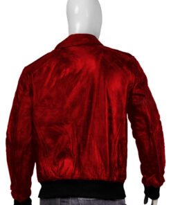 Mens Real Sheepskin Bomber Red Leather Jacket