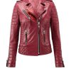 Womens Biker Red Leather Jacket