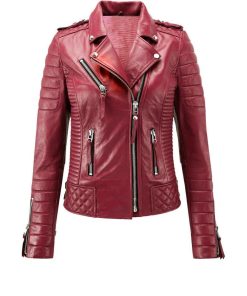 Womens Biker Red Leather Jacket