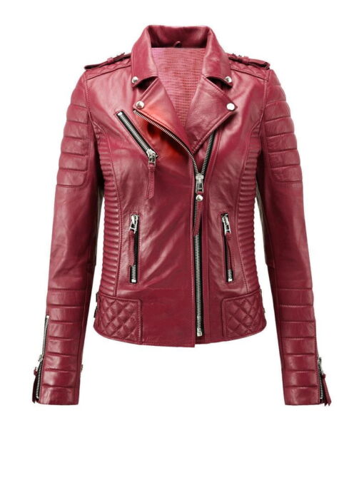 Womens Biker Red Leather Jacket