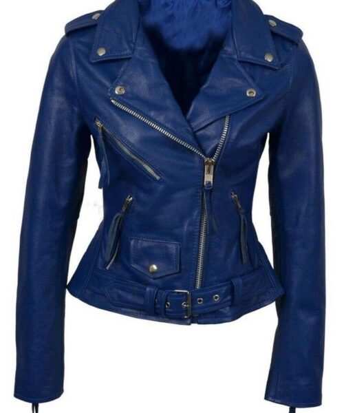 Womens Blue Biker Jacket