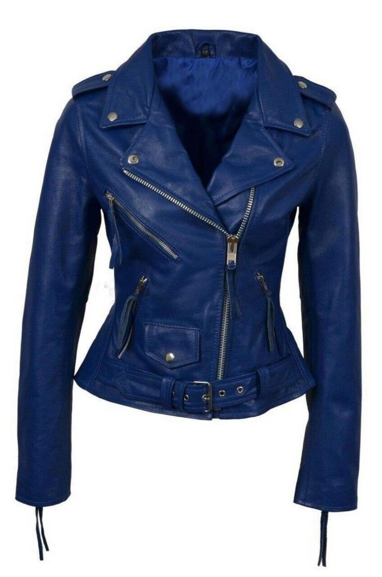 Womens Blue Biker Leather Jacket | Womens Biker Jacket -Jacketars