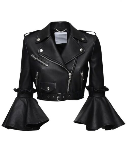 Womens Stylish Cropped Black Leather Jacket