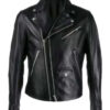 Men Biker Black Leather Jacket