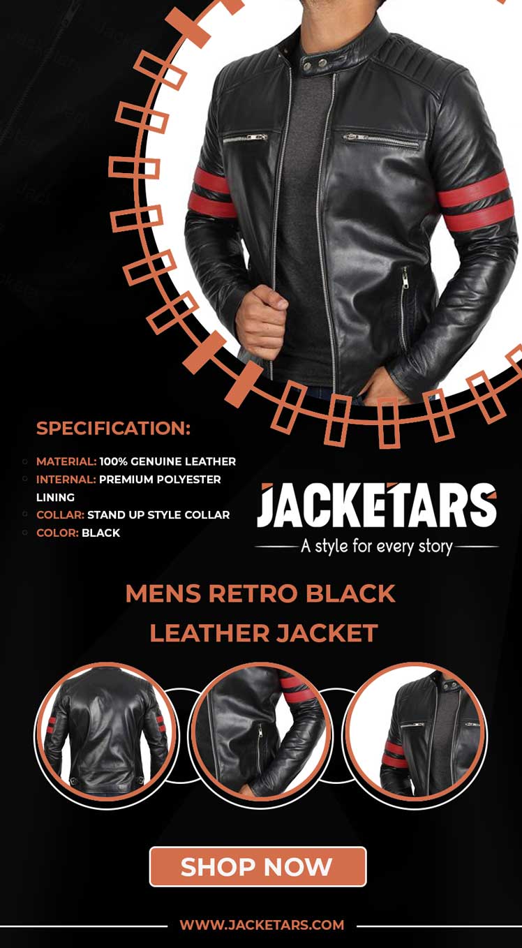 Men Retro Black Leather Jacket | Mens Retro Cafe Racer Leather Jacket