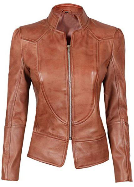 Womens Biker Brown Leather Jacket