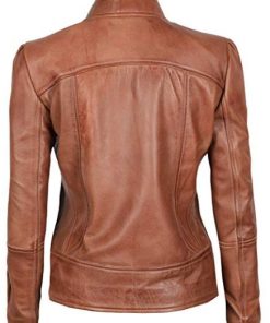 Womens Biker Leather Brown Jacket