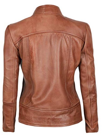 Womens Biker Leather Brown Jacket