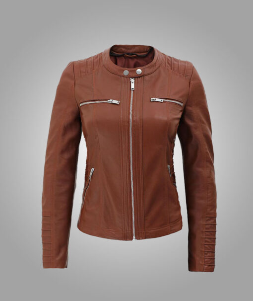 Womens Brown Cafe Racer Leather Jacket