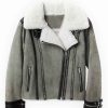 Asymmetrical Shearling Grey Leather Jacket