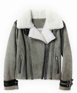 Asymmetrical Shearling Grey Leather Jacket