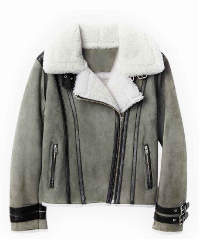 Womens Asymmetrical Shearling Grey Leather Jacket | Winter Jackets