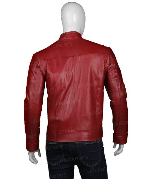 Biker Red Leather Cafe Racer Jacket