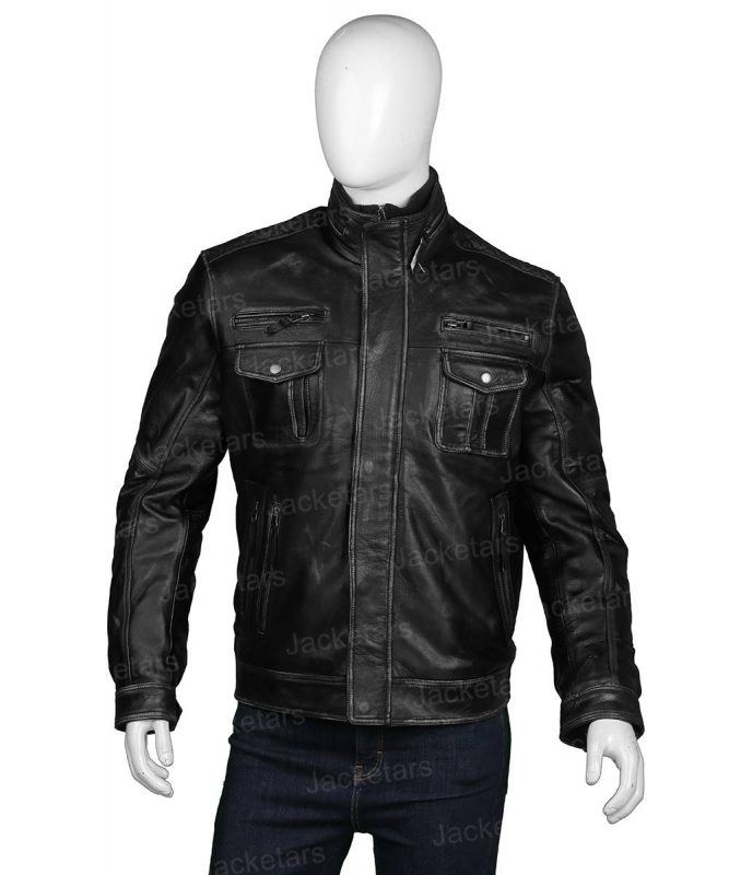 Cafe Racer Distressed Black Leather Jacket Mens Distressed Jacket