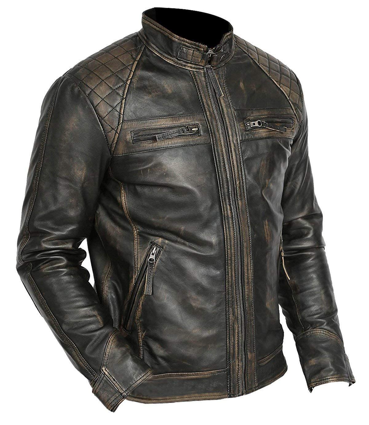 Homme Biker Vintage Moto Noir RETRO CAFE RACER leather jacket 