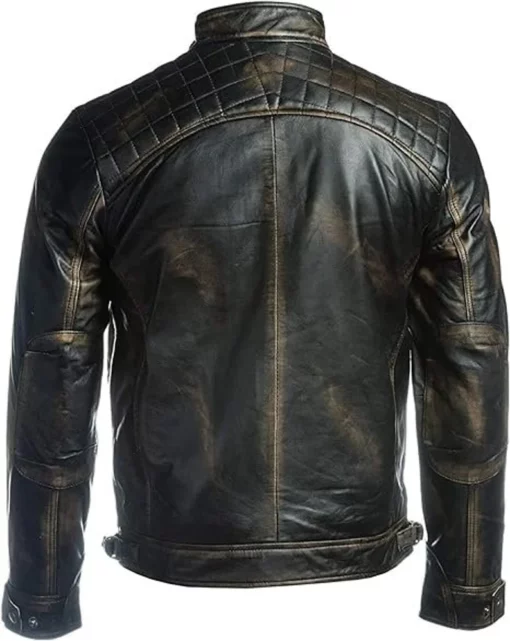 Men Cafe Racer Retro Motorcycle Leather Jacket