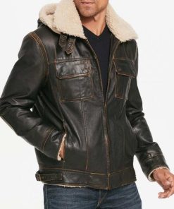 Mens Aviator Brown Hooded Jacket