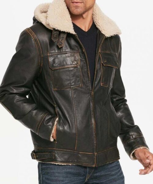 Mens Aviator Brown Hooded Jacket