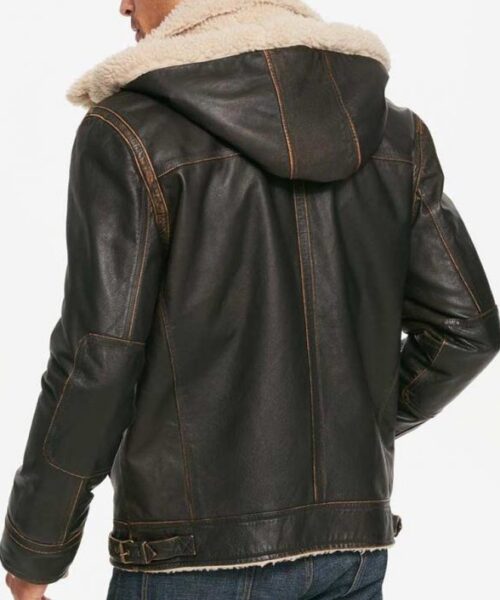 Mens Aviator Brown Hooded Leather Jacket