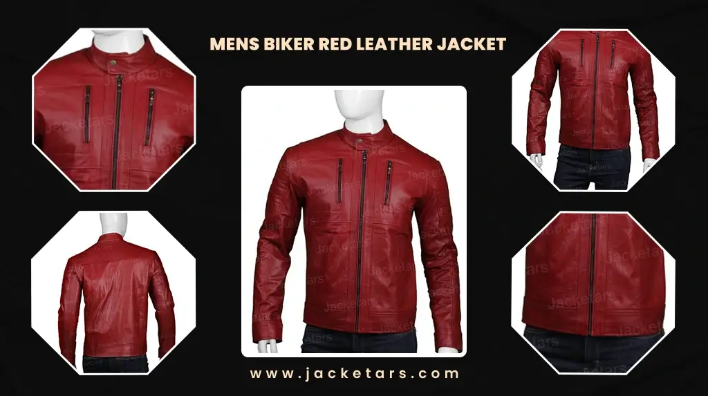 Mens Biker Red Leather Jacket