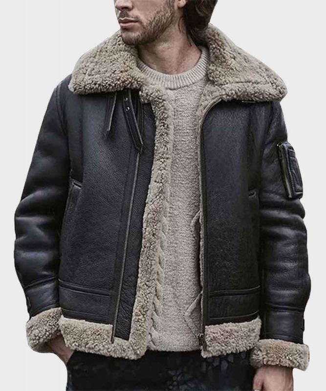 Mens Black Sheepskin Leather Shearling Jacket | Jacketars