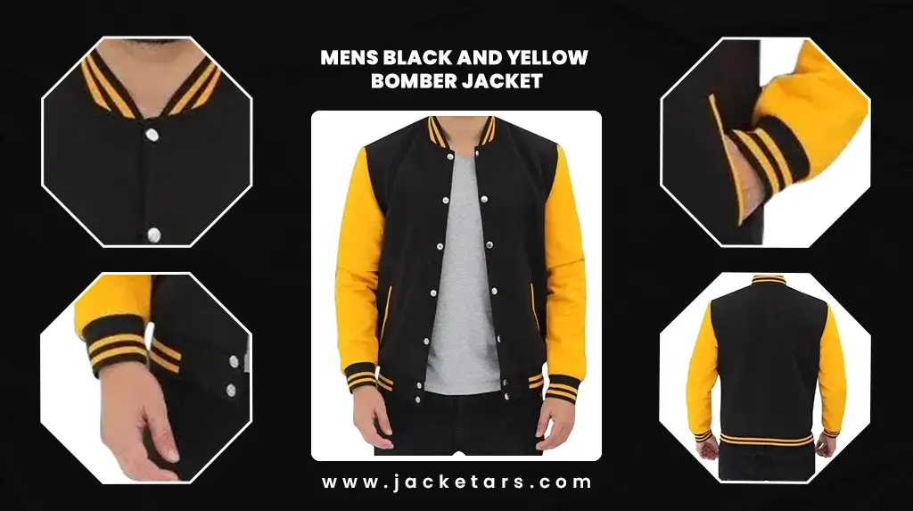 Mens Black and Yellow Bomber Jacket