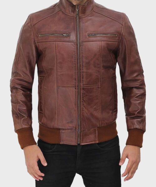 Men Brown Biker Bomber Jacket