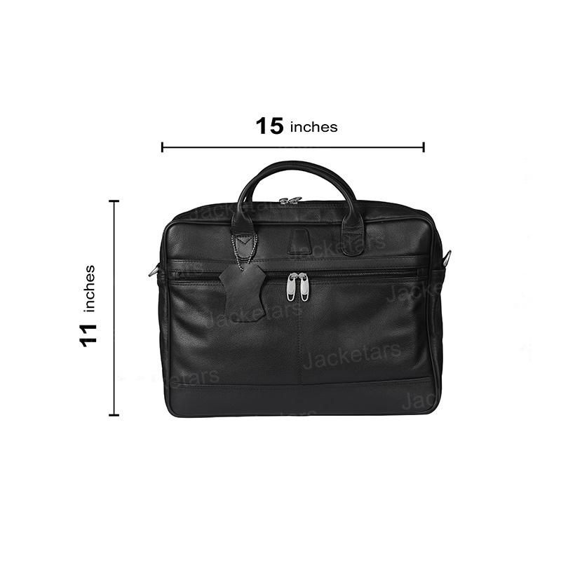 Briefcase Laptop Messenger Black Leather Bag - Jacketars