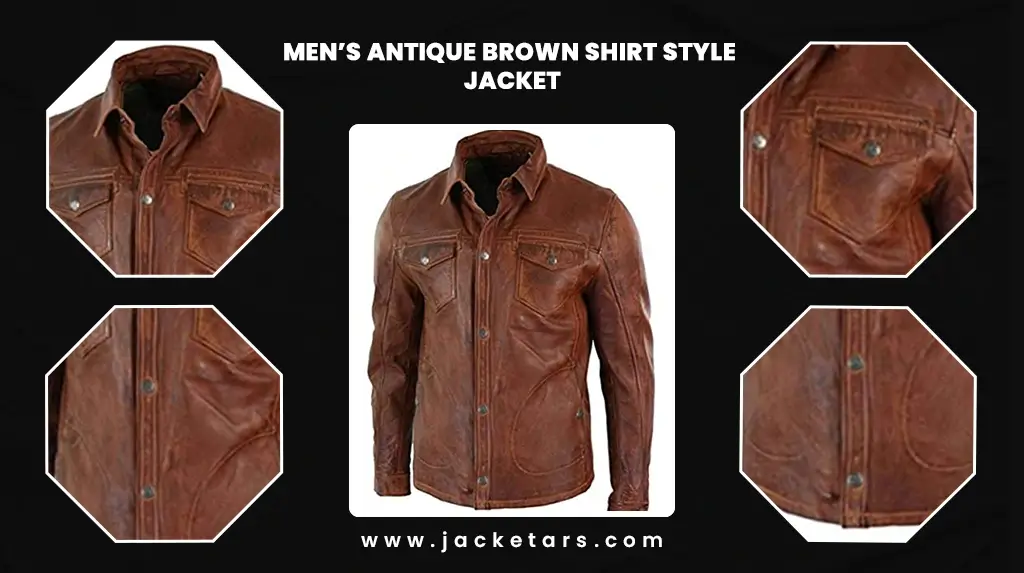 Men’s Antique Brown Shirt Style Jacket | Antique Brown Leather Jacket