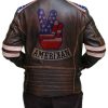 American Flag Brown Leather Jacket