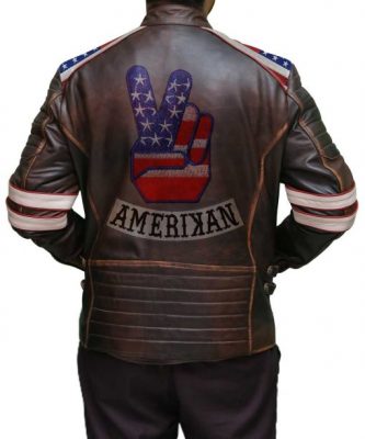 American Flag Brown Leather Jacket