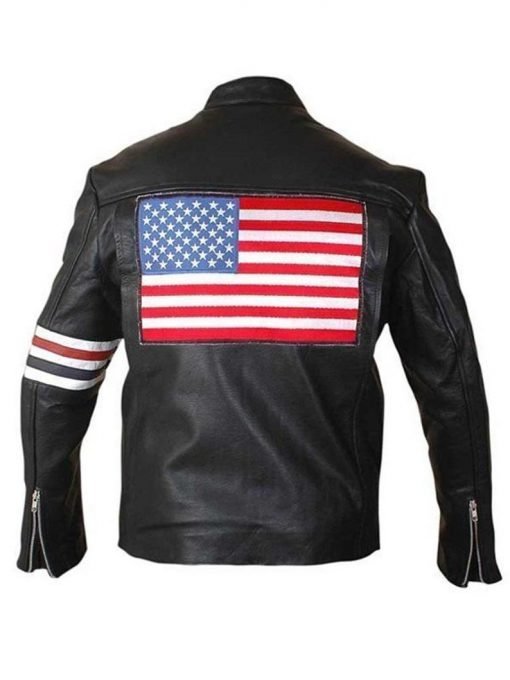 Red White and Blue USA Flag Genuine Leather Jacket Motorcycle Bomber Womens Small
