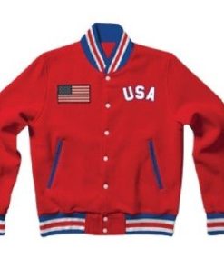 United States Red Letterman Varsity Bomber Jacket