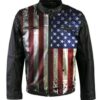 Vintage Flag Motorcycle Leather Jacket