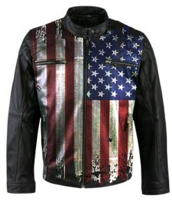 Vintage Flag Motorcycle Leather Jacket