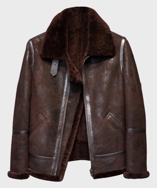 Distressed B3 Mens Brown Shearling Leather Jacket