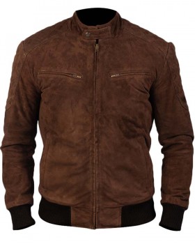 Mens Brown Bomber Suede Leather Jacket