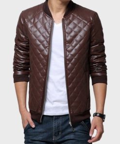 Mens Brown Quilted Leather Jacket